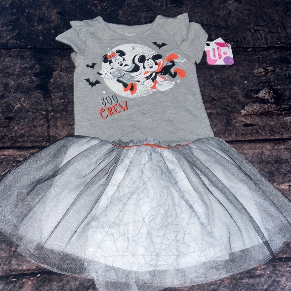 NWT! Disney Halloween Mickey Minnie Mouse Shirt and Cobweb Tutu Size 3T Girls